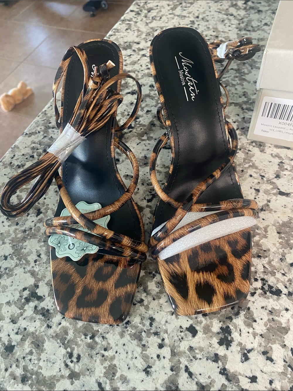 Leopard Print Strappy Heeled Sandals - Brown